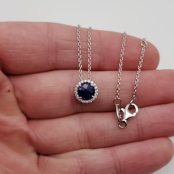 Jewelry - 18 Inch 925 Sterling Silver Faceted Blue Sapphire And Cubic Zirconia Gem Necklac